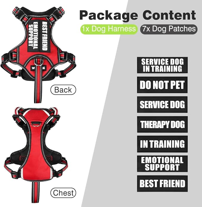 WINSEE Service Dog Vest No Pull Dog Harness with 7 Dog Patches, Reflective Pet Harness with Durable Soft Padded Handle for Training Small, Medium, Large, and Extra-Large Dogs