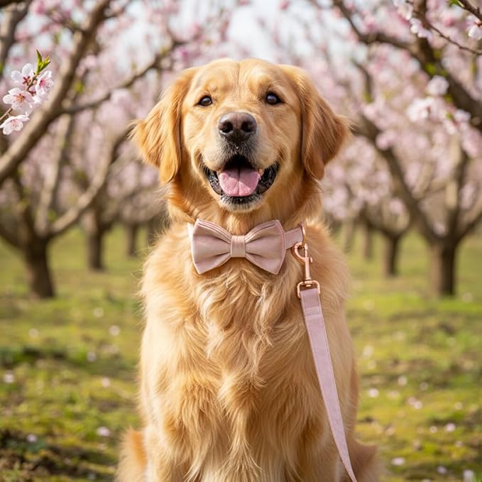 PETDURO Personalized Dog Collar Pink Soft Velvet for Large Medium Small Boy Girl Dogs - Custom Collar with Name Phone Number Engraved on Rose Gold Metal Buckle - Add Leash Bow Set via Customize Now