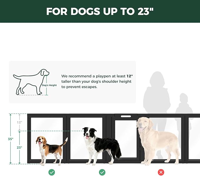 FXW AuraSpace Acrylic Indoor Dog Playpen for Medium Dogs, 35 Inch, 6 Panels, Black
