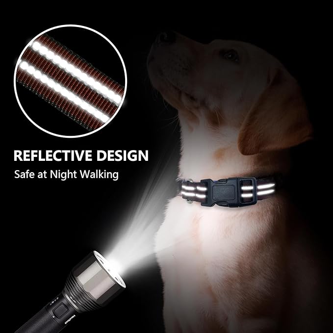Hikiko Martingale Dog Collars Reflective Nylon Dog Collar with Quick Release Buckle Adjustable Training No Slip Dog Collar (Small, Coffee Brown)