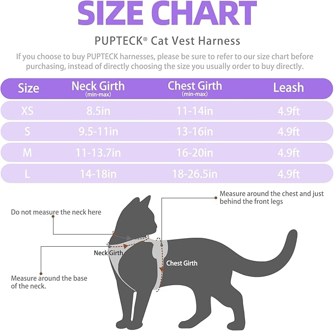 PUPTECK Cat Harness and Leash Set Escape Proof Reflective Cat Walking Harness Adjustable Soft Breathable Mesh Vest for Small Pets, Purple, M