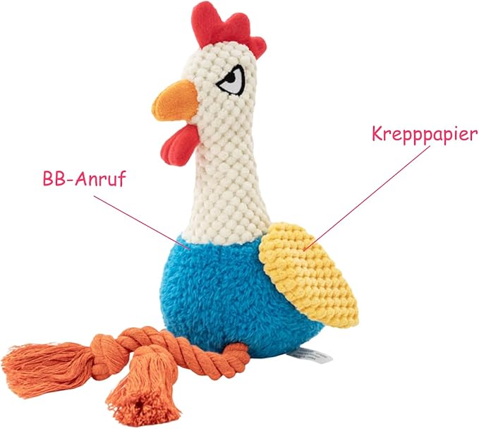 Rooster Knot Squeaky Dog Toys with Crinkle Paper for Small and Medium Dogs,Stuffed Plush Chew Toys for Puppy to Cuddle, Curl up, Snuggle - White