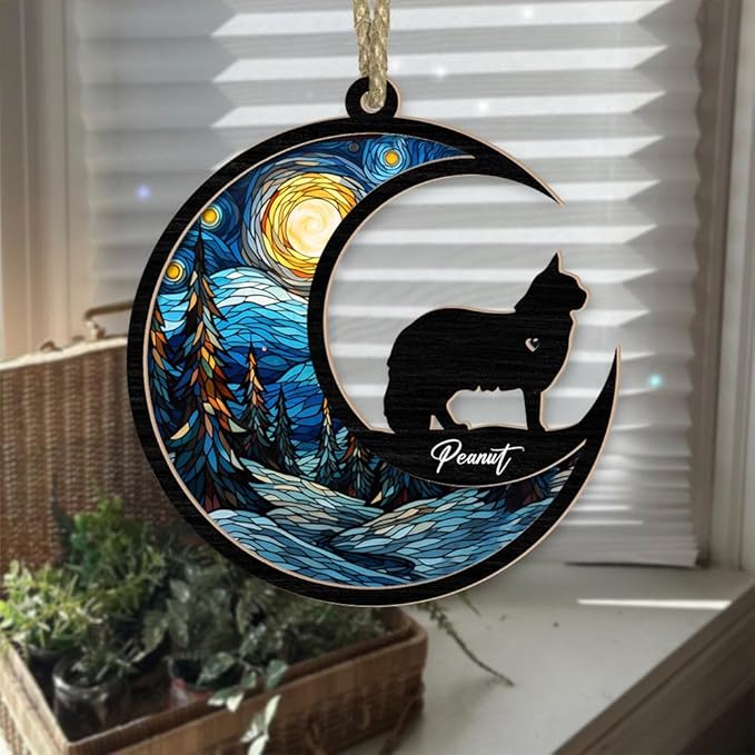 Cat Memorial Suncatcher with Name Date & Breed - Custom Pet Loss Gift, Home Decor