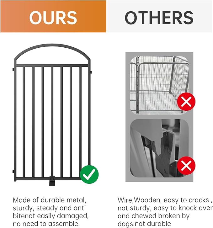 8 Panels Full Matel Freestanding Dog Gates with Door, 192"Extra Wide 36"Tall Free Standing Dog Pet Gate for Indoor & Outdoor. Foldable Pet Fences for Doorways, House, Stairs, Porch, Deck, Yard
