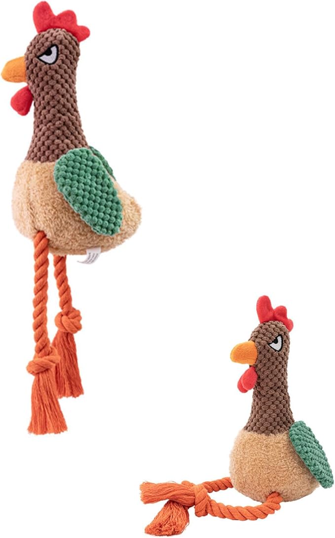 Rooster Knot Squeaky Dog Toys with Crinkle Paper for Small and Medium Dogs,Stuffed Plush Chew Toys for Puppy to Cuddle, Curl up, Snuggle - Brown