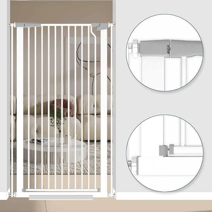 51.18" Extra Tall Cat Gate for Doorway 48.5-56.3" Width,Tall Baby Gate Cat Gate Extra Wide Cate Gate Safety,Extra Narrow Auto-Close for Indoor Stairs, Doorways, and Kitchen