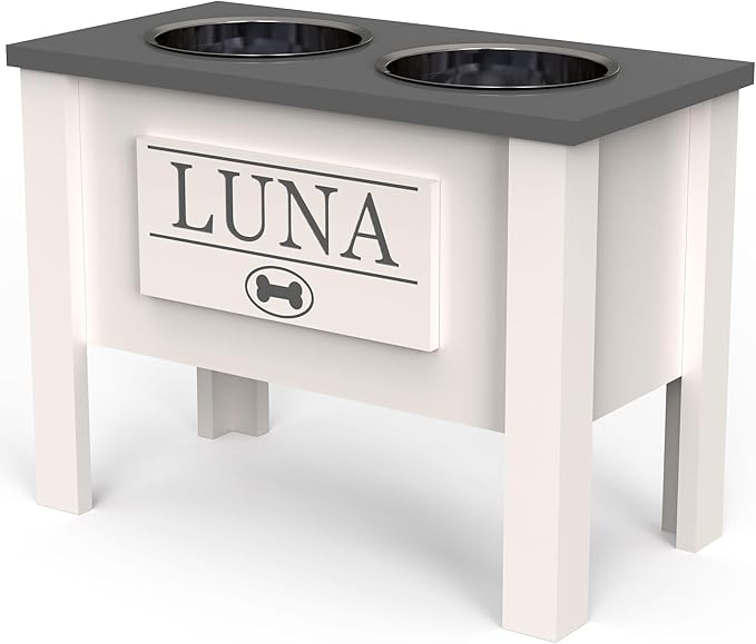 GTW Personalized Elevated Dog Bowl Stand for Large, Medium, Small, X-Small Dogs - Stainless Steel Food and Water Bowls - Raised Dog Dish (X-Large, Grey)