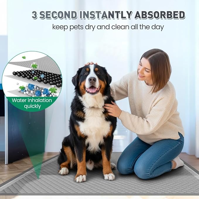 Extra Large Activated Charcoal Puppy Pads 36"x36", 32 Count – Leak-Proof & Super Absorbent 6-Layer Disposable Pee Pads with Advanced Odor Control & Quick Dry for Dog Training, Home Protection & Cat
