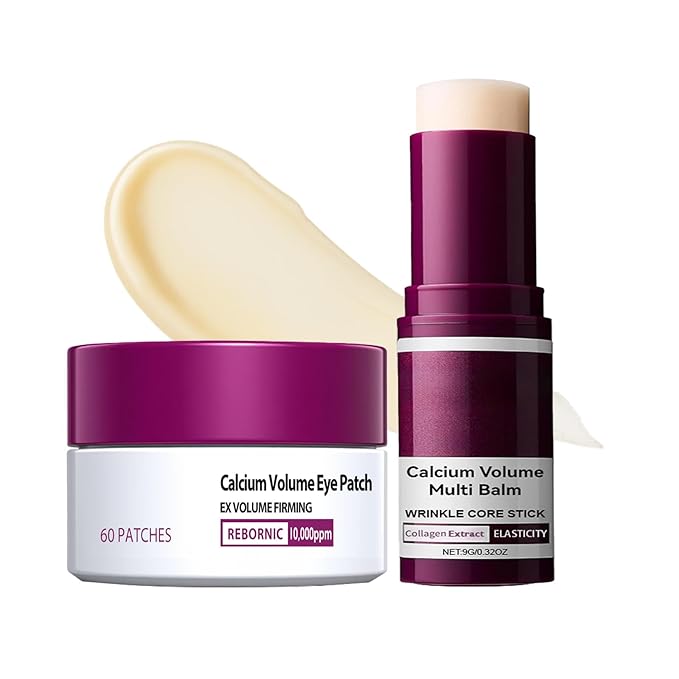 Eye Care Duo – Calcium Multi Balm Stick + Hydrogel Under Eye Patches 60ea (30 Pairs), Hydrating & Smoothing Eyes Treatment, Gentle on Skin, Travel Friendly