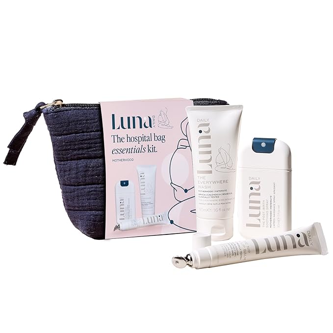 Luna Daily Hospital Bag Essentials Kit, Pregnancy & Postpartum Care | Travel-Size Feminine Wash, Perineal Spray & Nipple Balm | pH-Balanced, Soothing & Hydrating Intimate Skincare for New Moms
