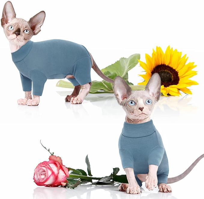ROZKITCH XS Cat Sweater, Breathable Soft Jumpers for Sphynx Only, Coat with Four Legs, Warm Sweater T-Shirt Pajamas Jumpsuit Vest Cornish Rex, Devon Rex, Peterbald Blue XS