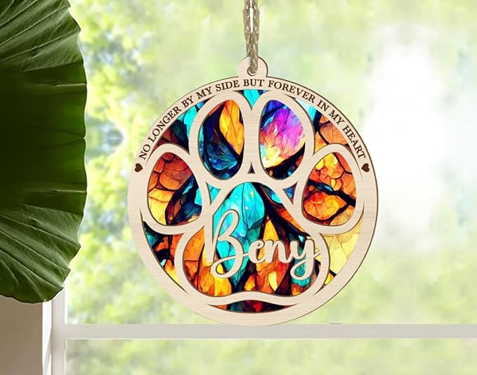 NAZENTI Dog Memorial Sun Catcher Ornament, Personalized Pet Loss Decoration, Custom Moon Design Window Hanging, Sympathy Keepsake for Dog Lovers, Remembrance Gift