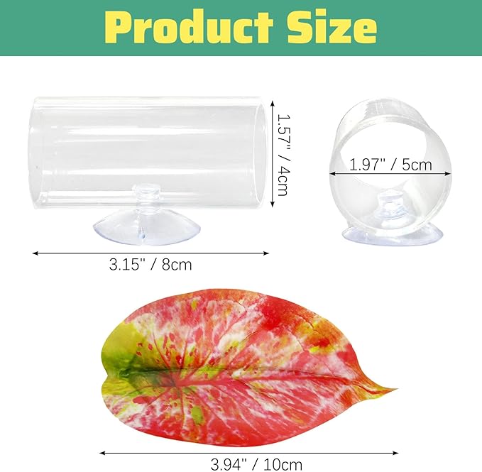 Hamiledyi 2 Pack Betta Tunnel Acrylic Betta Fsih Tube Tunnel with Suction Cups Betta Fish Toys Betta Leaf Pad Transparent Aquarium Decor for Small Fish Shrimp Guppy Resting Hiding (Pink Leaf)