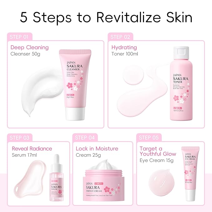 LAIKOU SAKURA Skin Care, Skin Care Set, Face Mask, Eye Mask, Lip Mask with Serum, Cleanser, Toner, Eye Cream, Essence Cream for Women Teen Girls Mom Daughter Mother's Day Christmas Birthday
