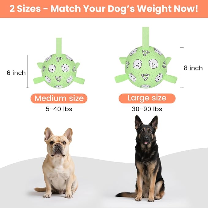 Dog Toy Soccer Ball with Grab Tabs, Durable Dog Soccer Ball, Dog Birthday Toys for Medium & Large Dogs, 8 Inch