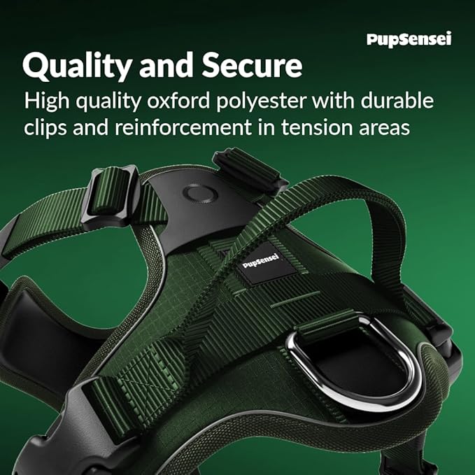No Pull Dog Harness - Durable Polyester Puppy Harness with Front Anti-Pull Loop, Reflective Strips, and Quick-Release Clips for Small, Medium, and Large Dogs (Forest Green, Extra Large)