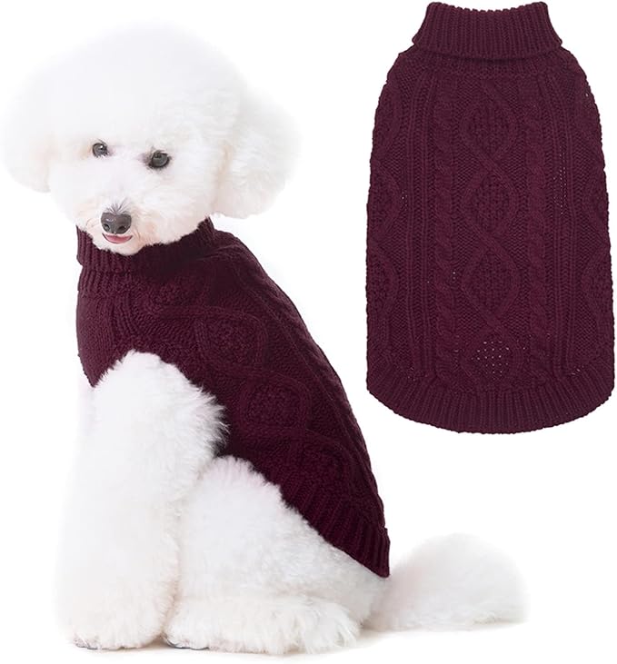 BINGPET Thermal Knitted Dog Sweater for Small Medium Large Dogs,Winter Dog Cat Coat Warm Sweartershirts Outfits,Classic Cable Knit Turtleneck Pullover Dog Jumper Coat Warm Sweartershirts