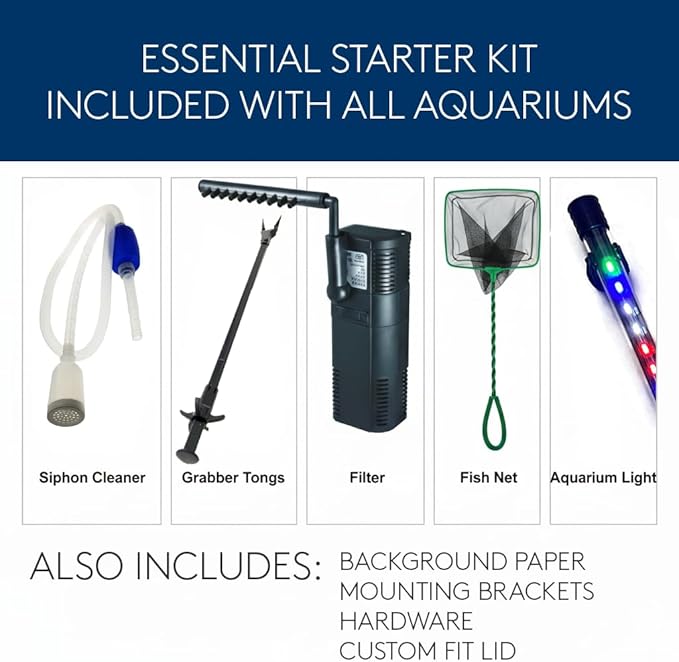 Aussie Aquariums 3.0 Wall Mounted Fish Tank Kit with LED Lighting, Built-in Filter System, Modern Space-Saving Design, Complete Accessories Set (View, Matte White)