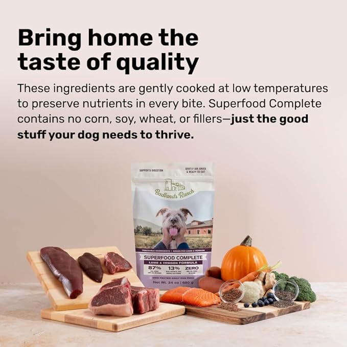 BADLANDS RANCH - Superfood Complete, Air-Dried Adult Dog Food - High Protein, Zero Fillers, Superfood Nutrition by Katherine Heigl (64 oz., Lamb & Venison)