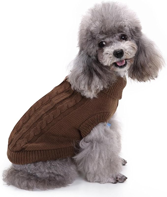 CHBORCHICEN Small Dog Sweaters Knitted Pet Cat Warm Dog Sweatshirt Winter Clothes Kitten Puppy Sweater (Brown, Large)