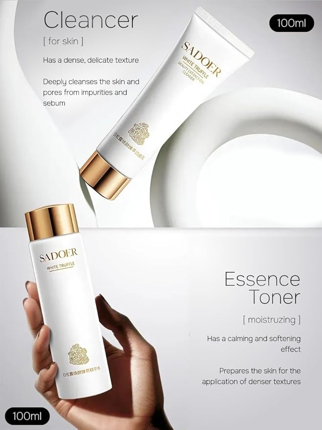 SADOER White Truffle Skincare Set for Women, 6-Piece Facial Care Routine with Cleanser, Toner, Lotion, Cream, Eye Cream & Sleep Mask, Hydrating Nourishing Beauty Gift Set