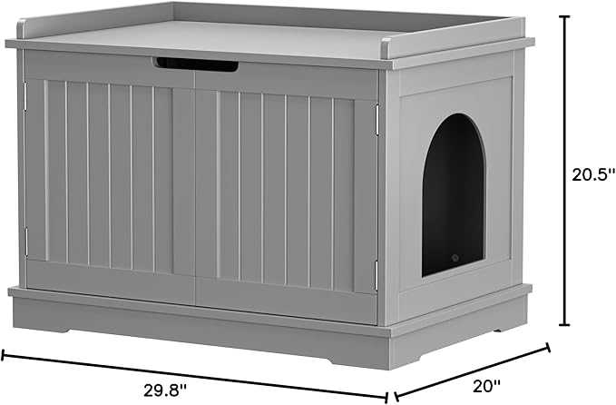 Cat Litter Box Enclosure Furniture Wooden w/Adjustable Divider, Indoor Cat House Storage Cabinet,End Table,for Large Cats, Grey