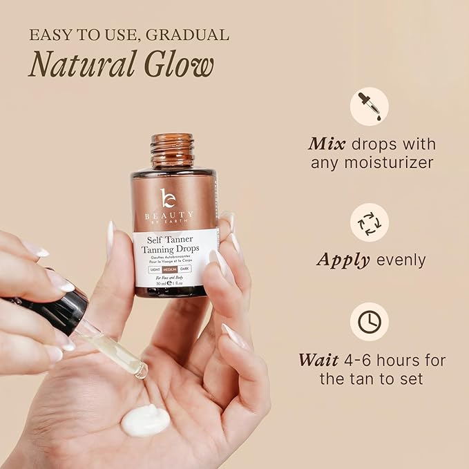 Self Tanning Drops - USA Made with Natural & Organic Ingredients, Medium Face Tanning Drops to Add to Lotion, Moisturizing Bronzing Tanner for Face & Body, Toxin Free Tanner for Fake Tan