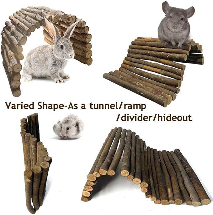 Hamiledyi Bunny Extra Large Ladder, 15.7 in X 25.1 in Wooden DIY Toy Rodents Chewing & Climbing Bridge Chinchillas Cage Tunnel/Hideout/Hut/Ramp/Divider for Small Animal Guinea Pig