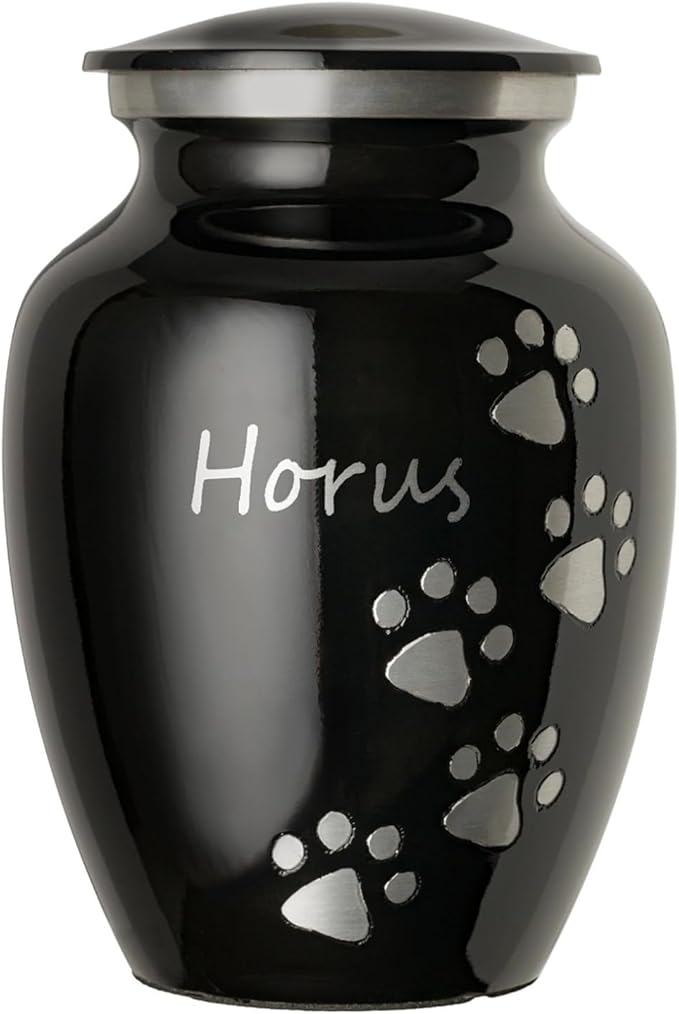 Pet Urn for Dogs and Cats with Personalized Laser Engraving, Ottillie Paws Premier Series Memorial Urns (Large Ebony with Vertical Pewter Paws)