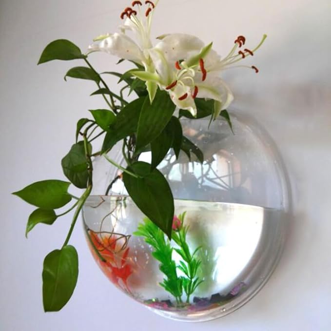 Acrylic Wall Mounted Mini Aquarium Fish Tank & Modern Hanging Planter Pot - Space-Saving Home Decor (Mirror)