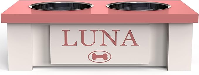 GTW Personalized Elevated Dog Bowl Stand for Large, Medium, Small, X-Small Dogs - Stainless Steel Food and Water Bowls - Raised Dog Dish with Internal Storage (X-Small, Magenta)