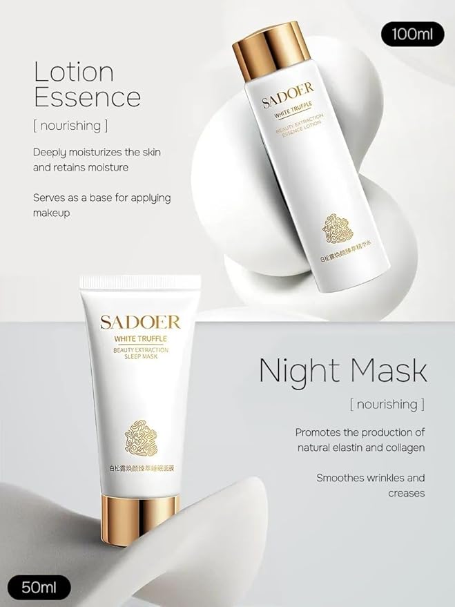 SADOER White Truffle Skincare Set for Women, 6-Piece Facial Care Routine with Cleanser, Toner, Lotion, Cream, Eye Cream & Sleep Mask, Hydrating Nourishing Beauty Gift Set