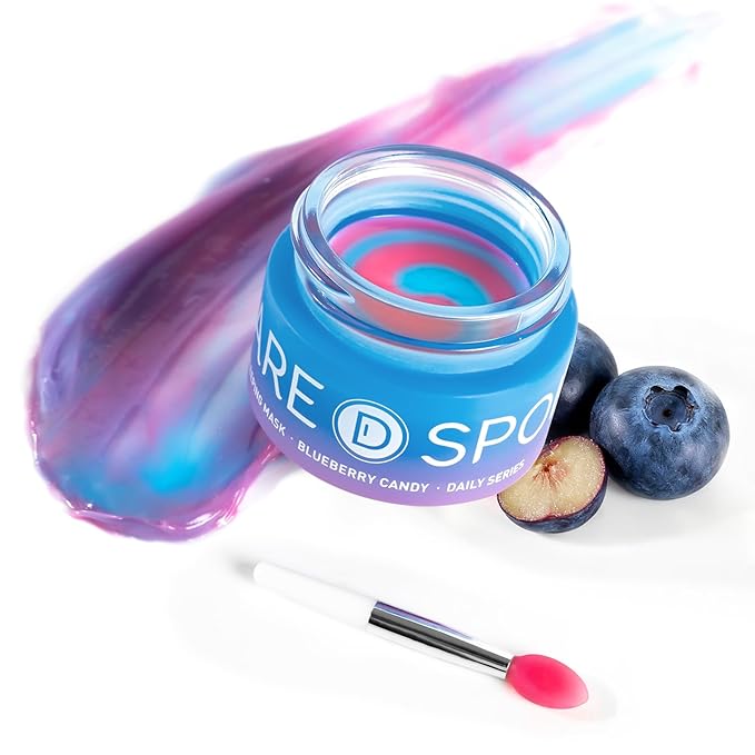 Blueberry Lip Mask Overnight, Swirl Lip Sleeping Mask for Dry Cracked Lips Care, Dual-Color Lips Balm for Nourishing and Softening Lips and Reduce Fine Lines