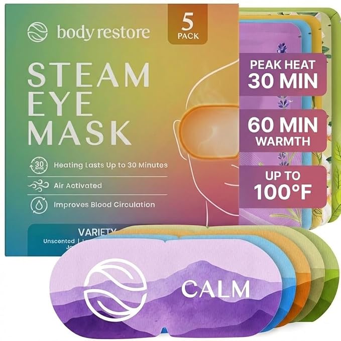 Body Restore Self Heating Warm Compress for Dry Eyes 5 Pack – Heated Eye Mask for Fast Relief, Birthday Gifts for Women, Men, Easter Basket Stuffers, Stye Eye Treatment, Eye Patch – Variety