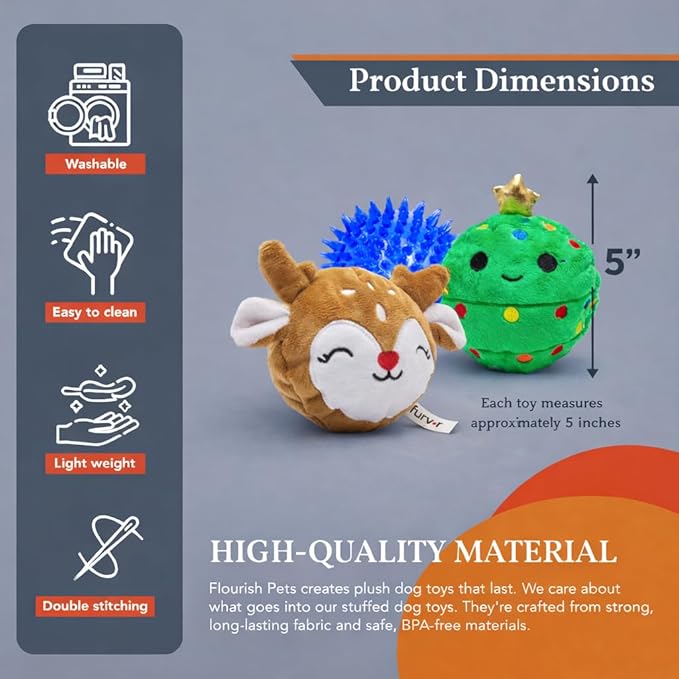 Flourish Pets 2 in 1 Large Prancer Christmas Multi-Layer Chew Toy for Active Dogs | Non-Toxic BPA Free Double Stitched Soft Fabric and Long-Lasting Dog Plush Toys (Large Prancer Tree Pack)