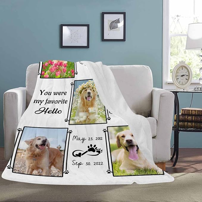 Artsadd Custom Throw Blanket with Dog Cat Pet Pictures & Name, Dog Memorial Blanket Personalized Memory Gift for Family and Friends Customized Bed Throw Blanket Sympathy Remembrance Made in USA