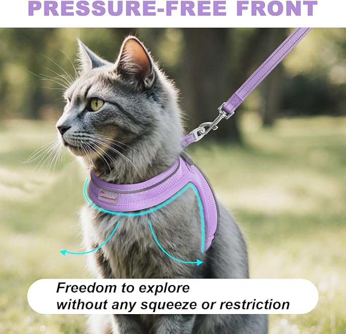 Cat Harness and Leash Set,Escape Proof Kitten Harness,Step in Adjustable Soft Lightweight,Easy Control,Reflective Strips Comfortable for Walking Travel(Violet Purple,XXXS)