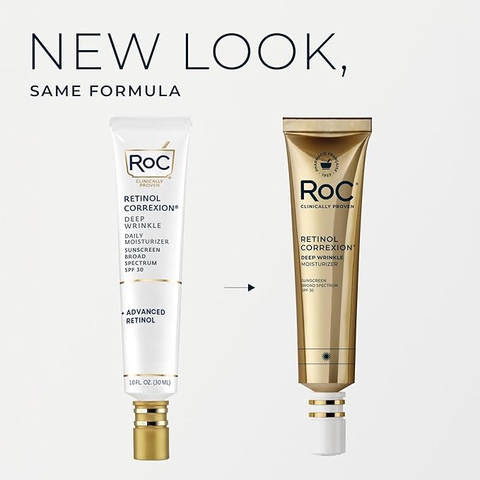 RoC Retinol Correxion Deep Wrinkle Daily Face Moisturizer with Sunscreen SPF 30 for Fine Lines, Dark Spots, Post-Acne Scars, 1 Ounce (Packaging May Vary)