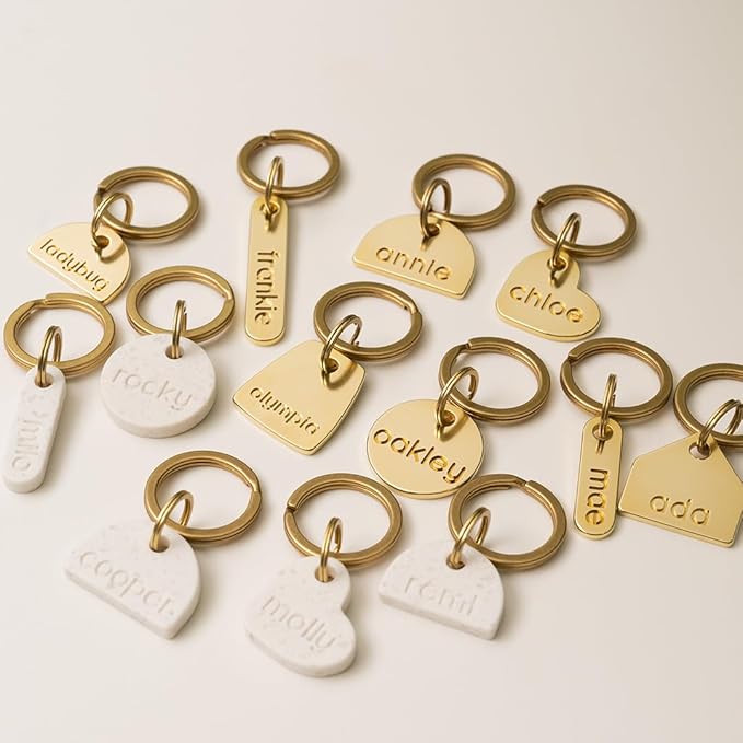 Solid Brass PET TAG - Modern, Minimal Pet IDs. Durable, Lifetime Tags with deep Cut Text. Includes Space for Two Phone Numbers. (Arch Mini)