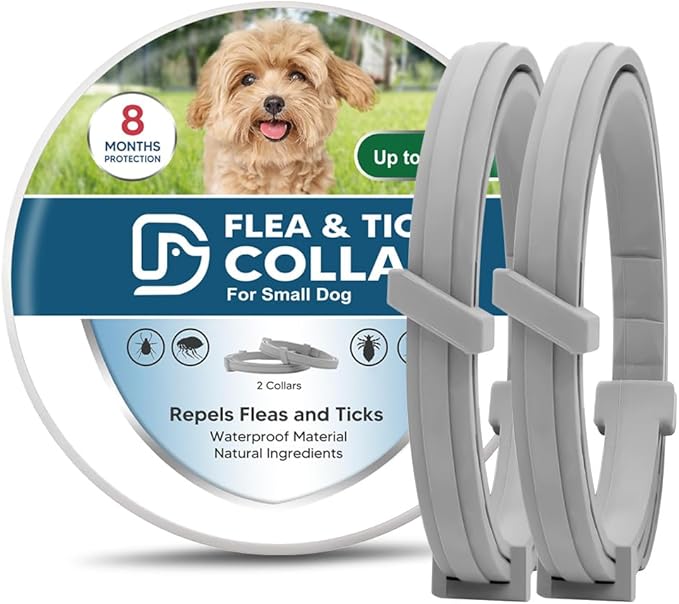 Flea and Tick Collar for Puppies, Dog Tick Collars, Flea Collar for Small Dogs, Waterproof, 8 Months Protection Each, One Size Fits All-2P