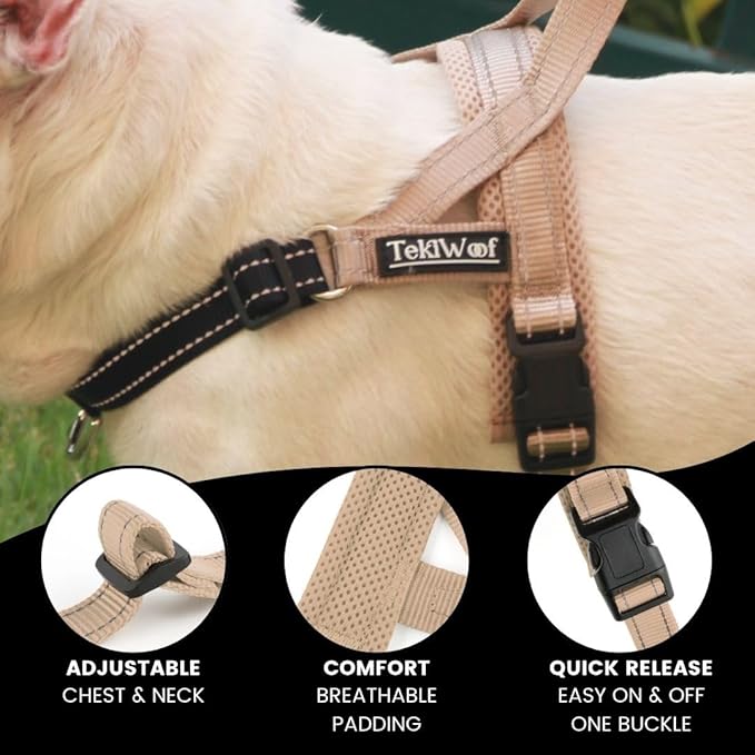 No Pull Dog Harness with Handle, Rear & Front Clip, Adjustable, Easy On/Off, Reflective, Lightweight & Mesh Padded, No Choke. for Giant/Big Large Dogs (Beige-Black,Extra Large)