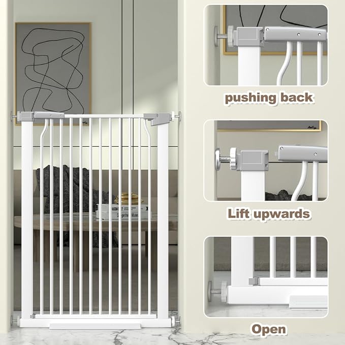 41-Inch Extra Tall Metal Auto Close Dog and Cat Gate for Doorways and Stairs, No Drill Adjustable 54.8-60.2-Inch Pressure Mounted Walk Through Pet Gate with Expansion Kit, White