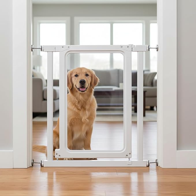 Dog Barrier Stopper Gate Pet Gate Playpen for Stairs Doorways Hallways Pressure Mounted Easy Install 27.4"-29.9" Adjustable Extra Wide Indoor to Step Over, 32.7" Tall (Large)