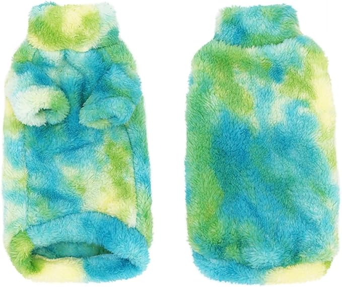 Sphynx Cat Warm Turtleneck Sweater, Thick Soft Double-Sided Fleece Clothes for Cats, Two-Legged Winter Onesie for Cats and Small Dogs,Pjs for Cats and Puppy (Green Tie-dye, XL (6.5-8.5lbs))
