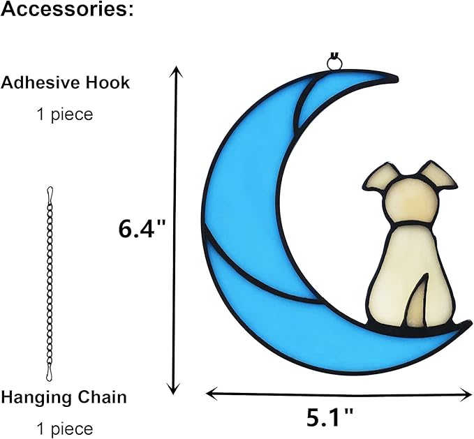 Stained Glass Dog Memorial on Blue Moon Window Hanging Suncatcher, Loss of Dog Sympathy Gift in Memory