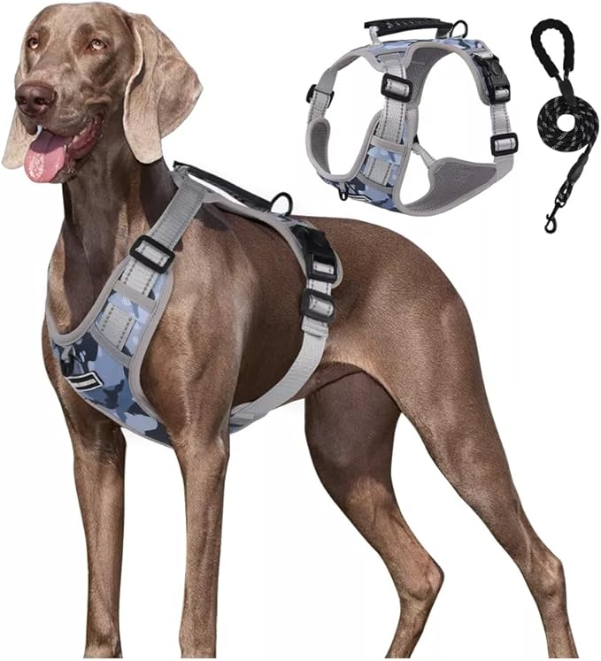 Dog Harness No Pull Adjustable Reflective,for Medium and Large Small Dog with Leash 59.06in (Camouflage, S)