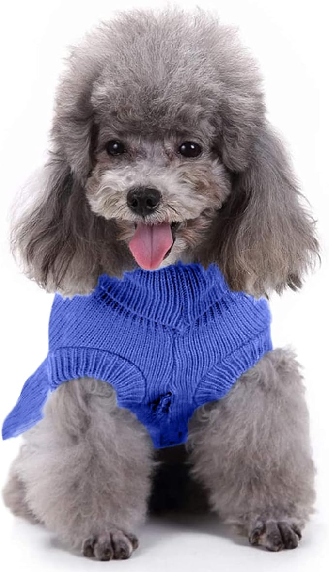 CHBORCHICEN Small Dog Sweaters Knitted Pet Cat Warm Dog Sweatshirt Winter Clothes Kitten Puppy Sweater (M, Dress-Dark Blue)