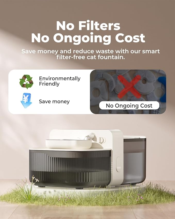 No-Filter Wireless Cat Water Fountain, 3.5L Stainless Steel Pet Fountain for Cats & Dogs – Wastewater Separation, Auto Refill, Ultra-Quiet 3000mAh Battery, Indoor Smart Water Dispenser