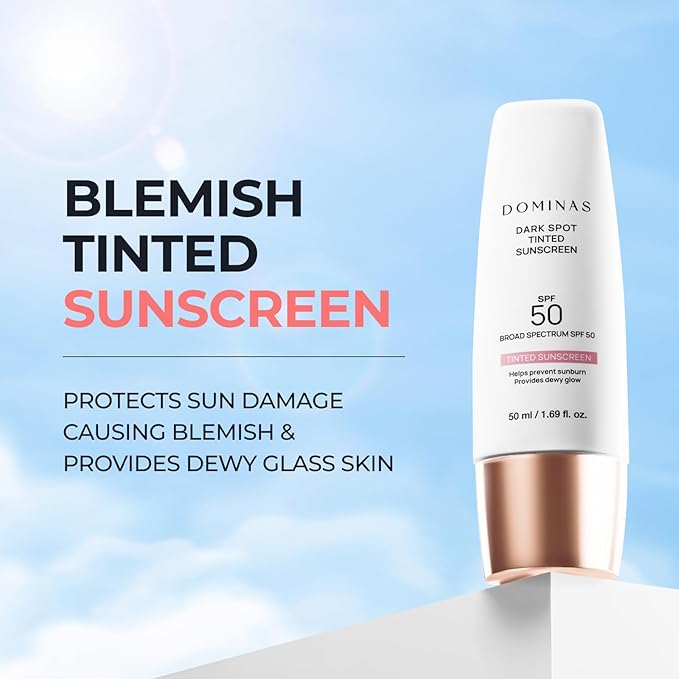 DOMINAS Dark Spot Tinted Sunscreen SPF 50 - Broad Spectrum UV Defense & Tone Correction with Panthenol, Lightweight, Non-Sticky, Hydrating Formula, Soothing & Glow, Korean Skincare, 1.69 fl oz