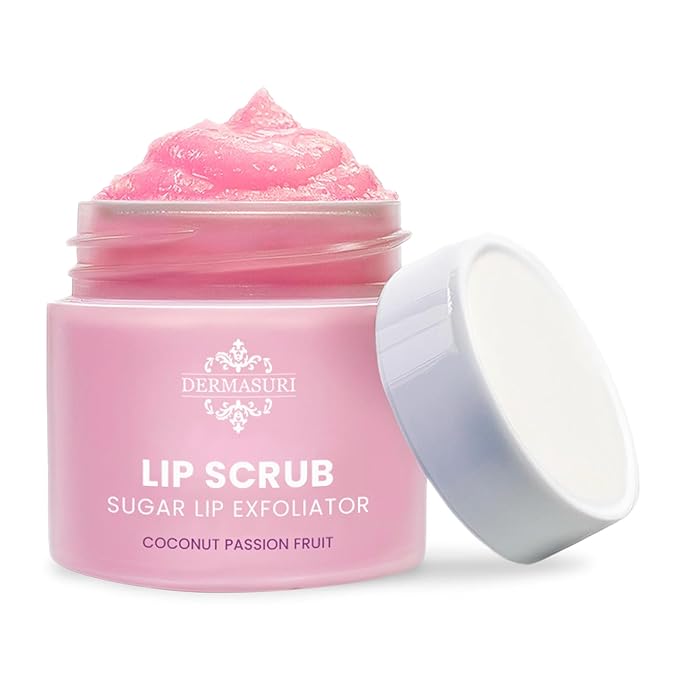 Dermasuri - Lip Exfoliator Scrub & Moisturizer - Sugar Scrubs, Overnight Hydration & Softening - Brighten & Soften Dark Lips For Men & Women -Soothing Dryness -Coconut Passion Fruit Flavor - 20g/0.7oz
